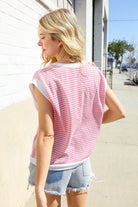 Haptics Pink & Ivory Jacquard Waffle Knit Banded Sleeveless Top