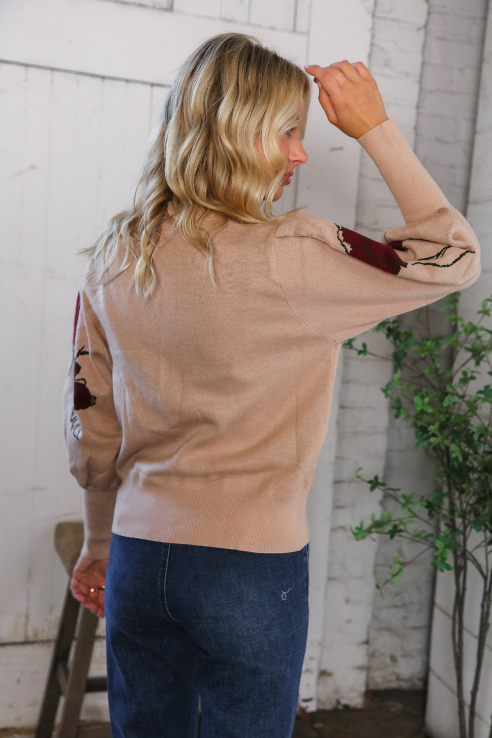 Haptics Scarlet Petals Bubble Sleeve Sweater