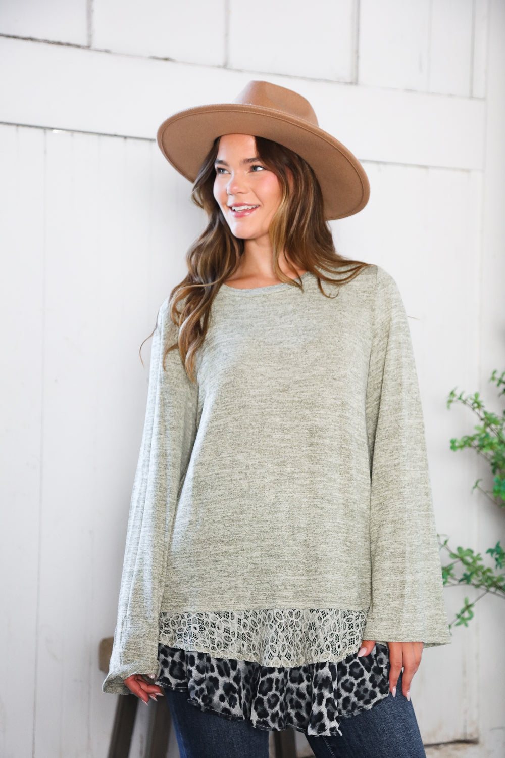 And The Why Lace Leopard Trim Sweater