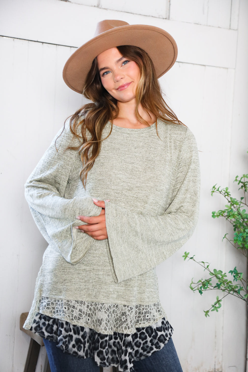 And The Why Lace Leopard Trim Sweater