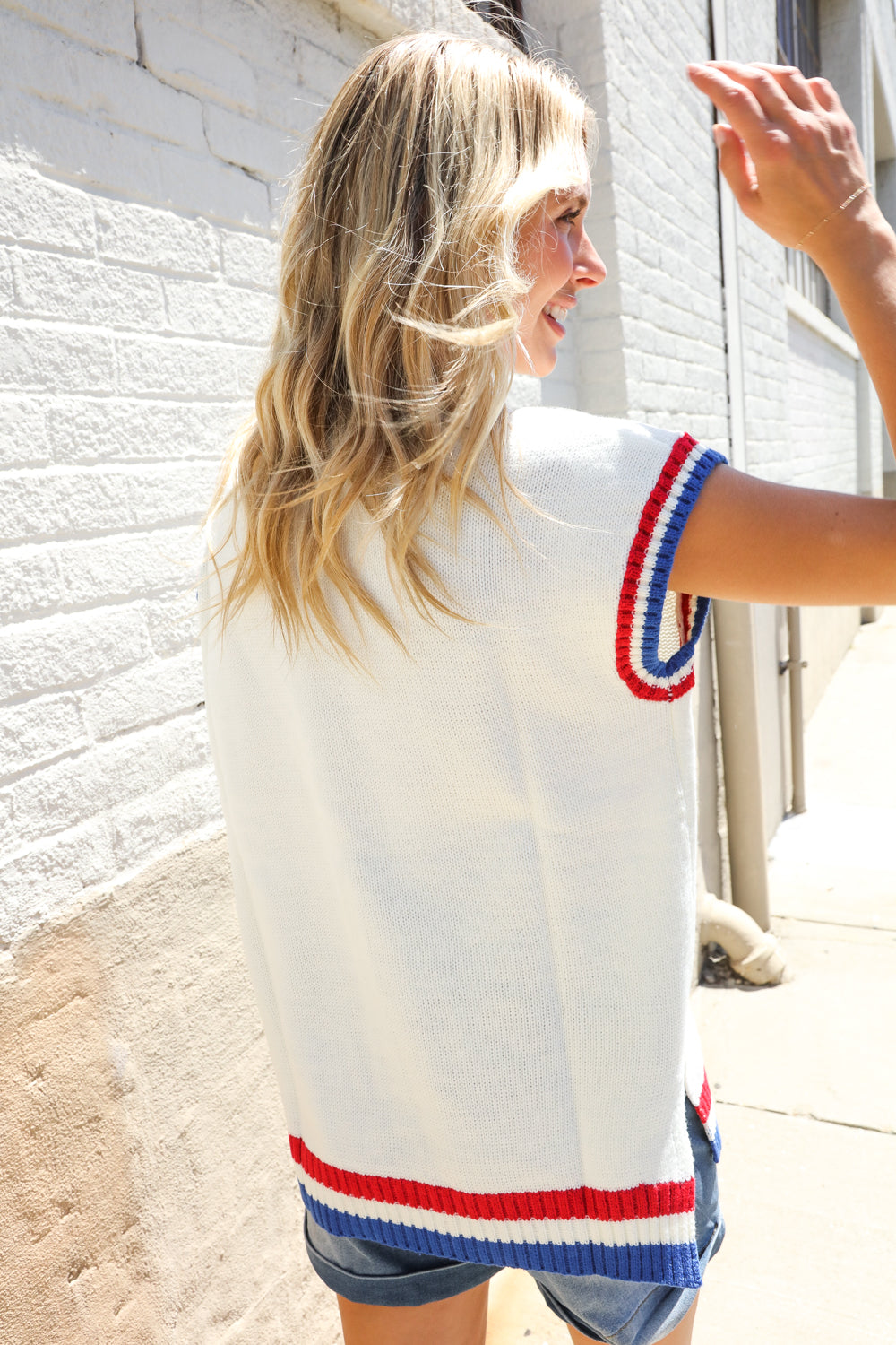 Haptics Red/White & Blue USA Embroidery Dolman Top