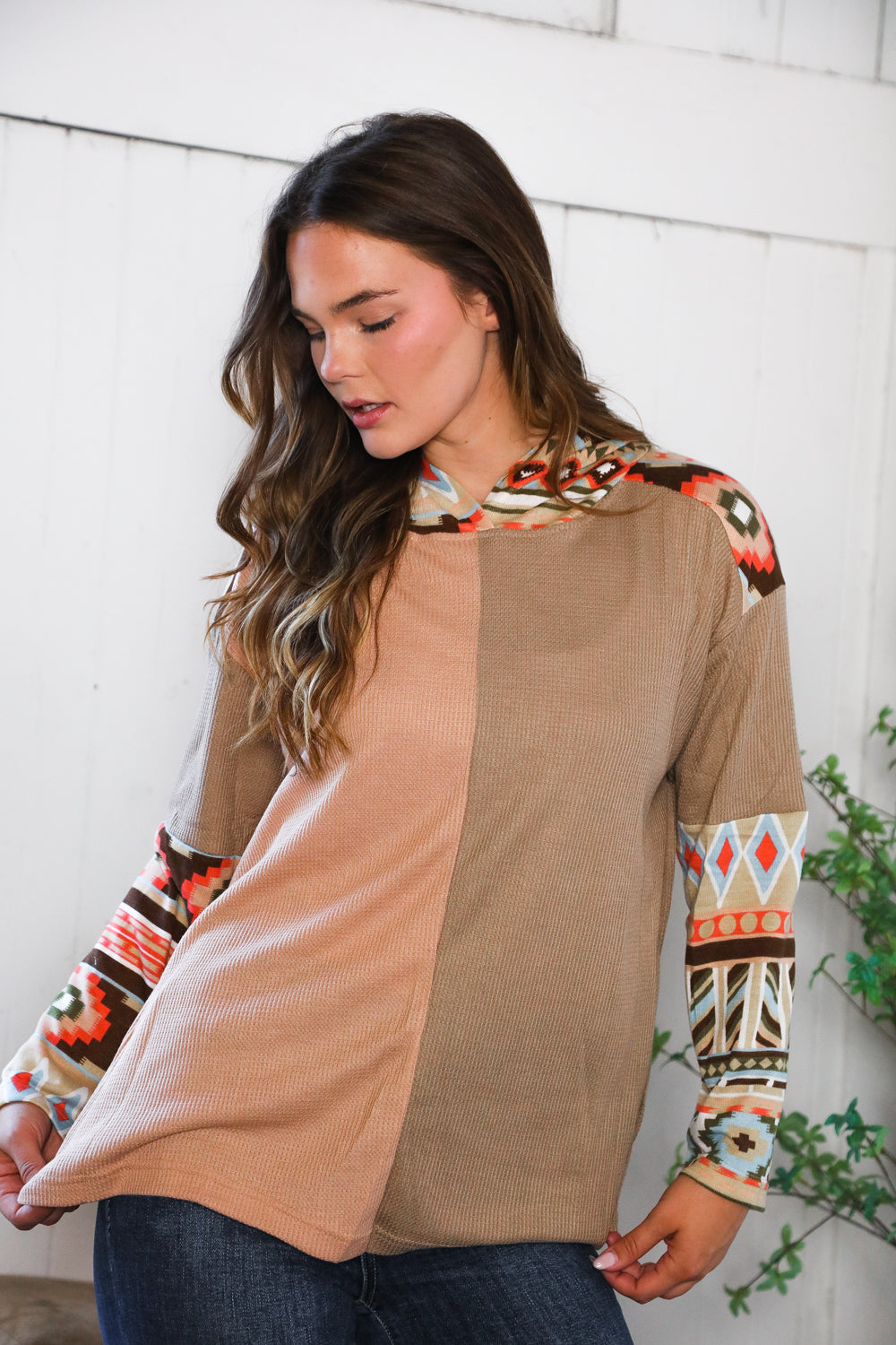 And The Why Color Block Tribal Long Sleeve Hoodie