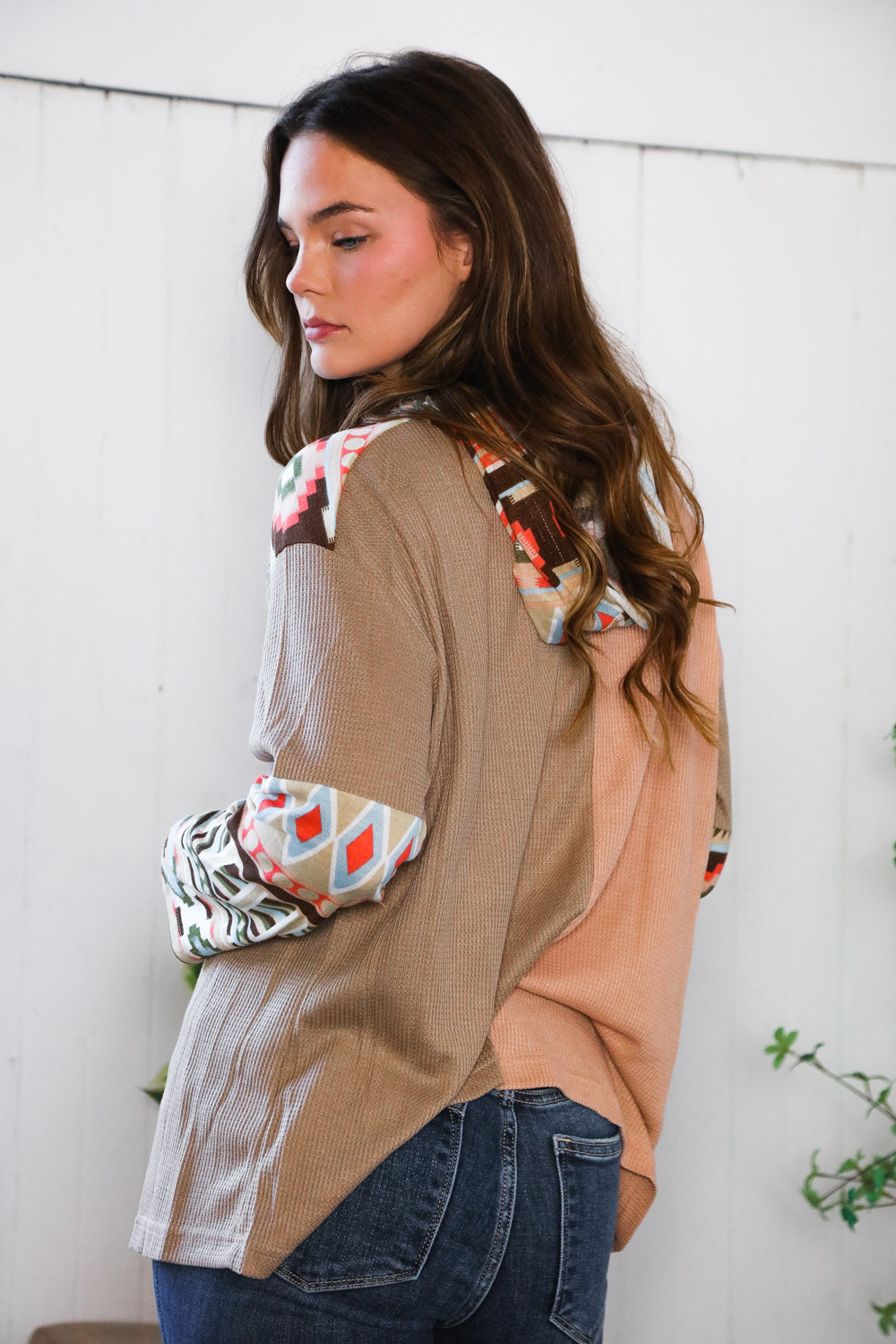 And The Why Color Block Tribal Long Sleeve Hoodie