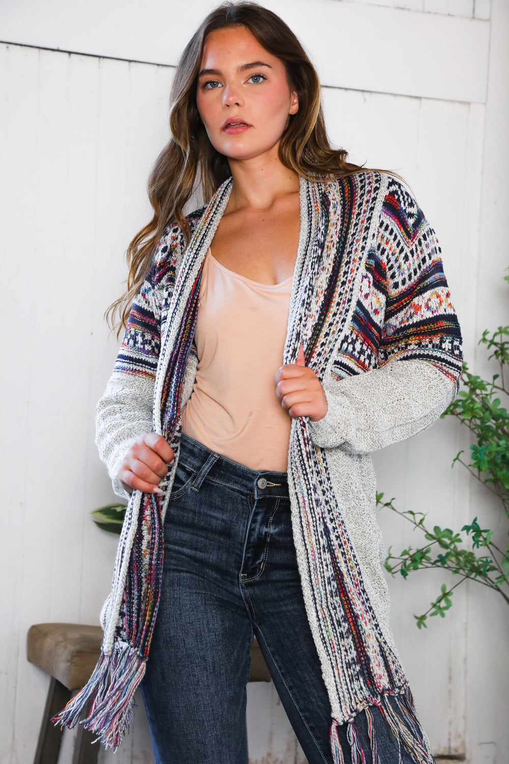 Haptics Fireside Fringe Multi Color Cardigan