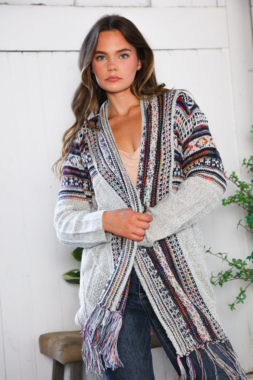 Haptics Fireside Fringe Multi Color Cardigan