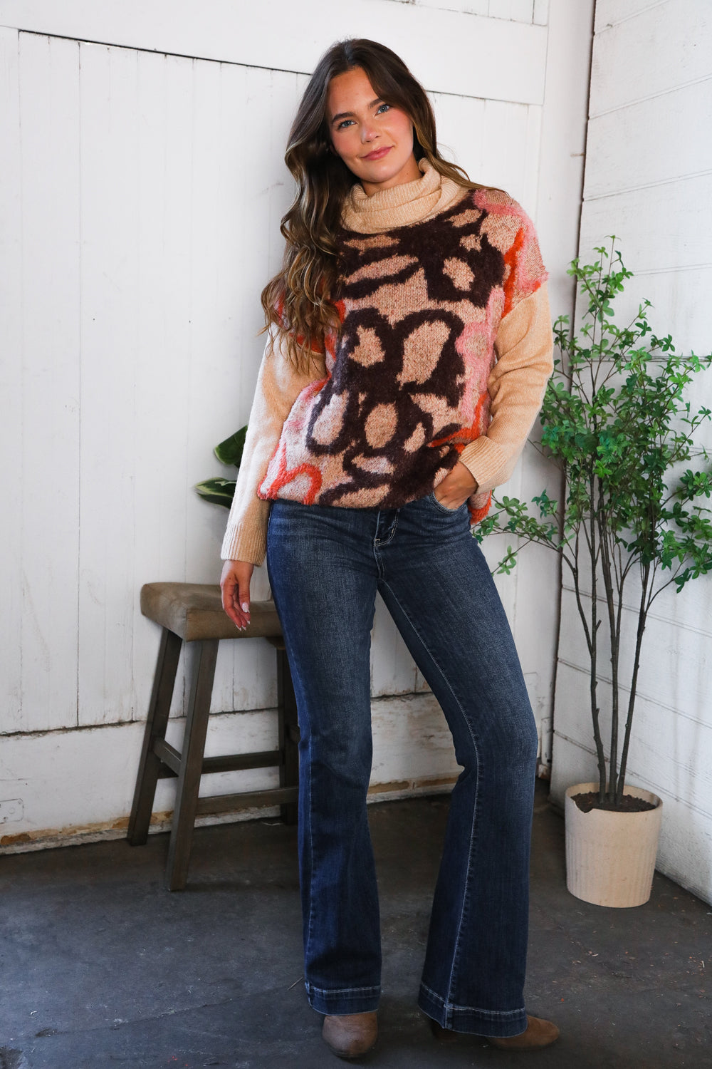 And The Why Blooms in Autumn Turtleneck Cozy Sweater