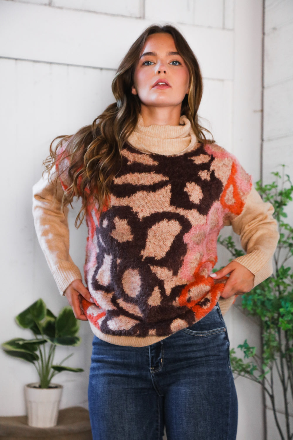 And The Why Blooms in Autumn Turtleneck Cozy Sweater