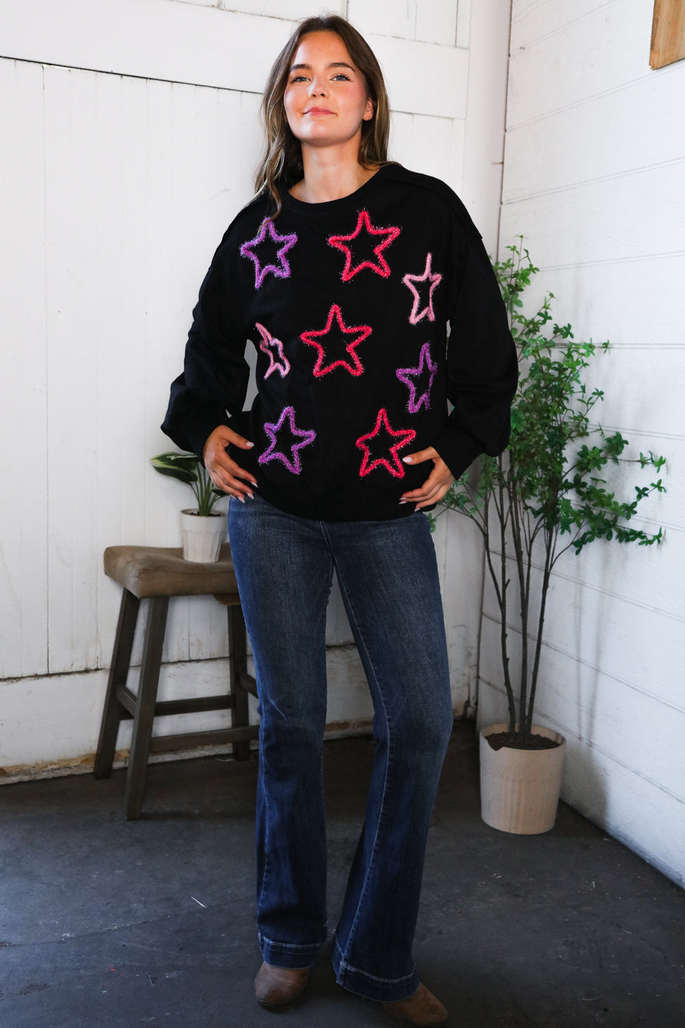 Fantastic Fawn Multi Color Stars Cozy Sweater