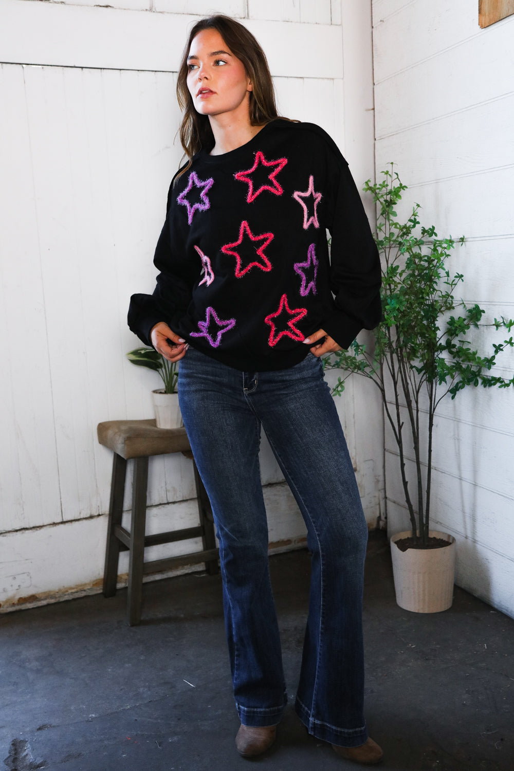 Fantastic Fawn Multi Color Stars Cozy Sweater