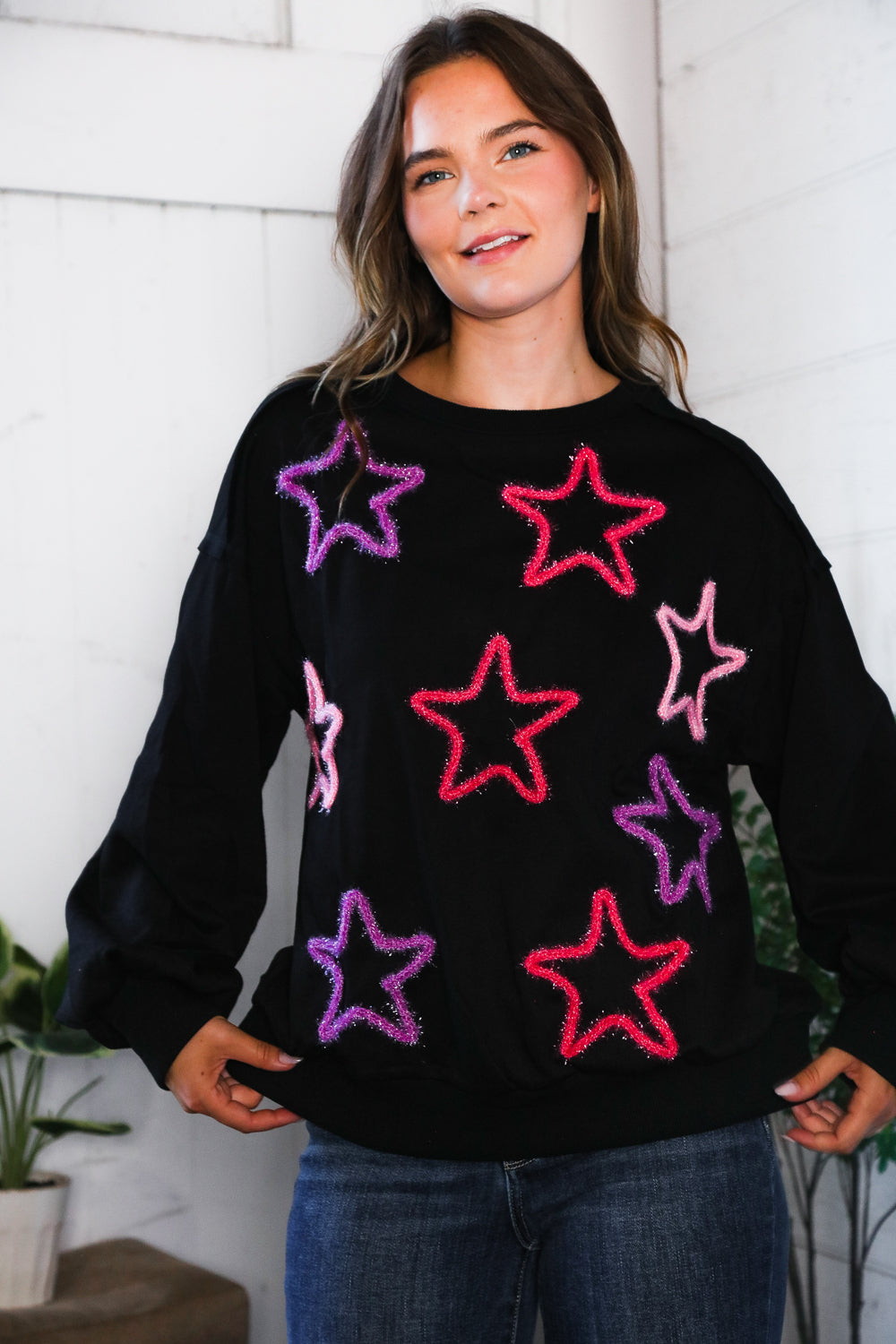 Fantastic Fawn Multi Color Stars Cozy Sweater