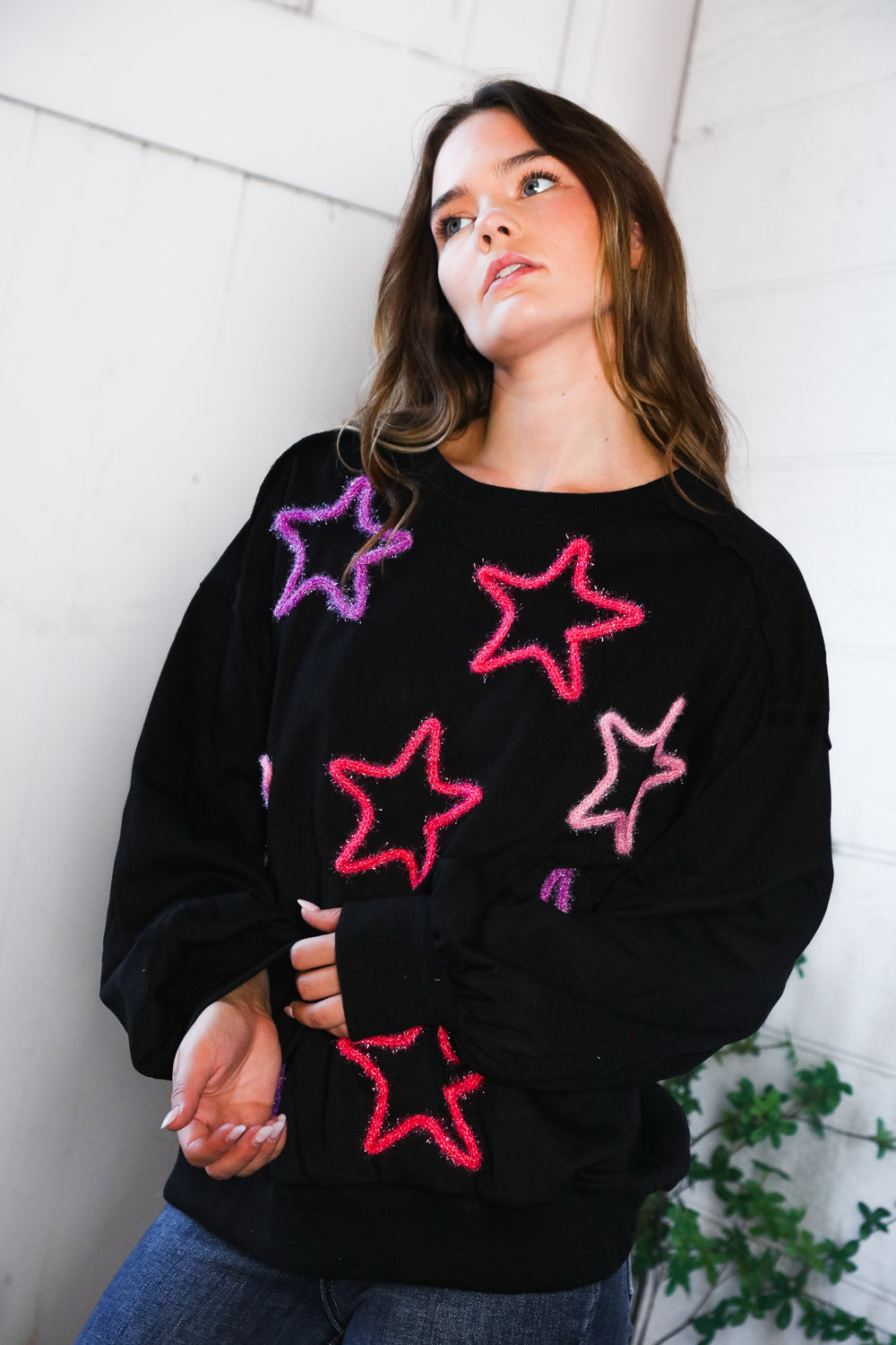 Fantastic Fawn Multi Color Stars Cozy Sweater