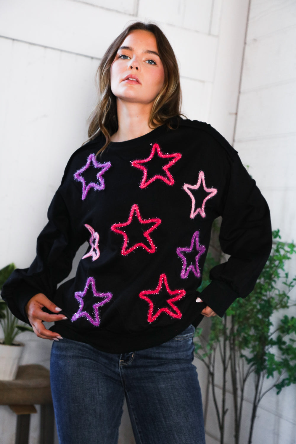 Fantastic Fawn Multi Color Stars Cozy Sweater Medium