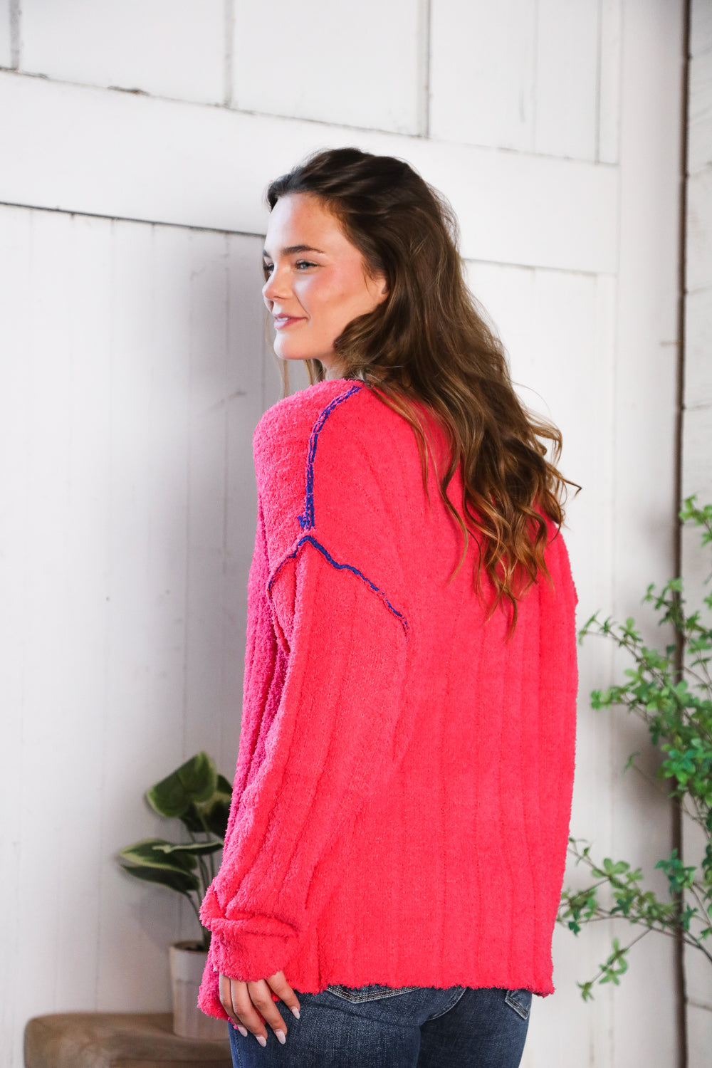 Fantastic Fawn Me Hot Pink Thick Ribbed Sweater
