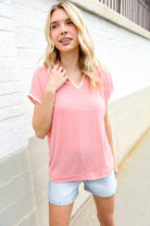 Haptics Coral Collar Notch Neck Waffle Knit Top