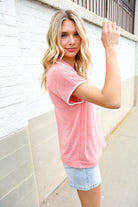Haptics Coral Collar Notch Neck Waffle Knit Top