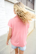 Haptics Coral Collar Notch Neck Waffle Knit Top