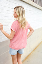 Haptics Coral Collar Notch Neck Waffle Knit Top
