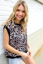 Haptics Dolman Short Sleeve Leopard Print Knit Top