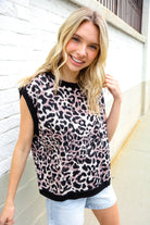 Haptics Dolman Short Sleeve Leopard Print Knit Top