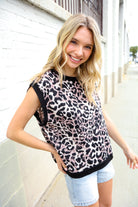 Haptics Dolman Short Sleeve Leopard Print Knit Top