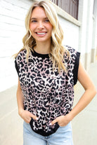 Haptics Dolman Short Sleeve Leopard Print Knit Top