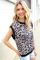 Haptics Dolman Short Sleeve Leopard Print Knit Top