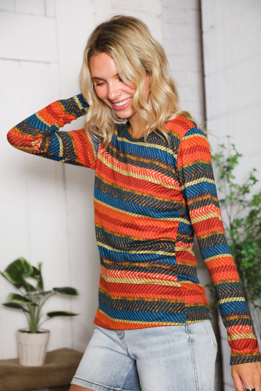 Haptics Canyon Glow Fitted Stripe Hacci Longsleeve Top
