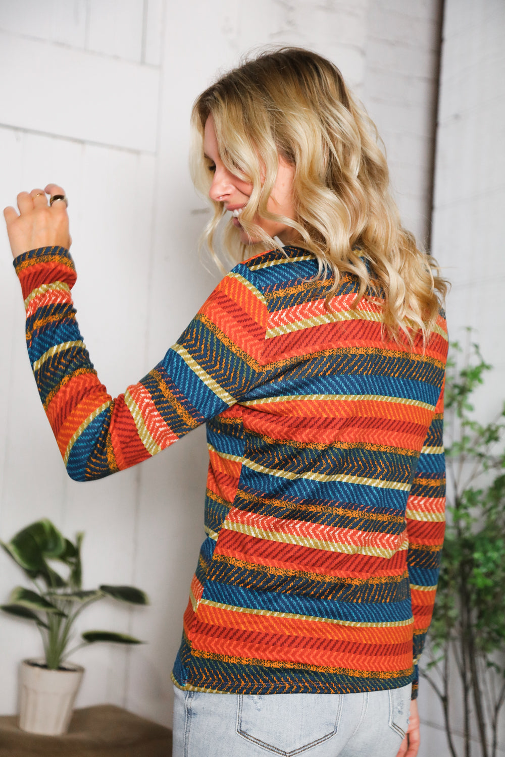 Haptics Canyon Glow Fitted Stripe Hacci Longsleeve Top