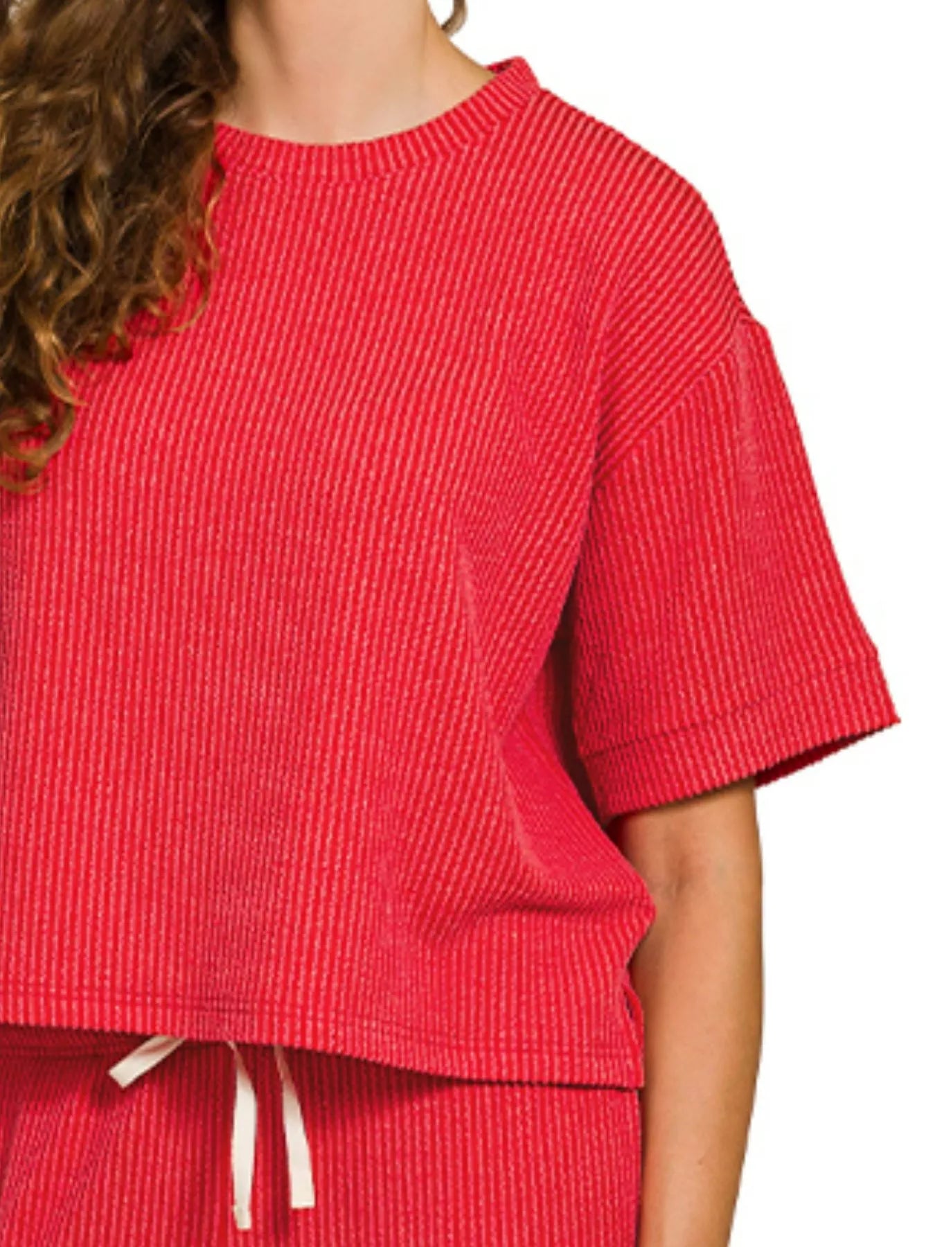 Zenana Ruby Raised Rib Short Sleeve Tee & Pants Set