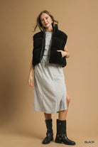 Umgee Sherpa-Lined Zip Vest with Drawstring Hem – Black