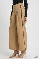 Umgee Late Front Pleated Wide-Leg Trousers with Leopard Contrast Trim