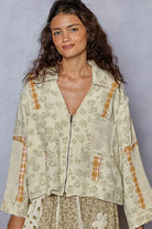 POL Plaid and Floral Crochet Patch Denim Jacket Coats & Jackets