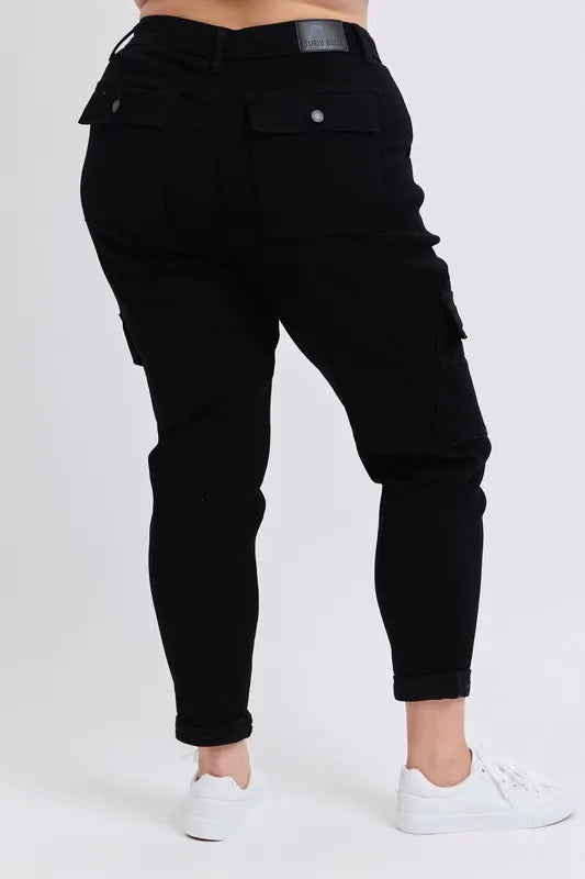 Judy Blue Black High Waist Cargo Cuffed Jogger