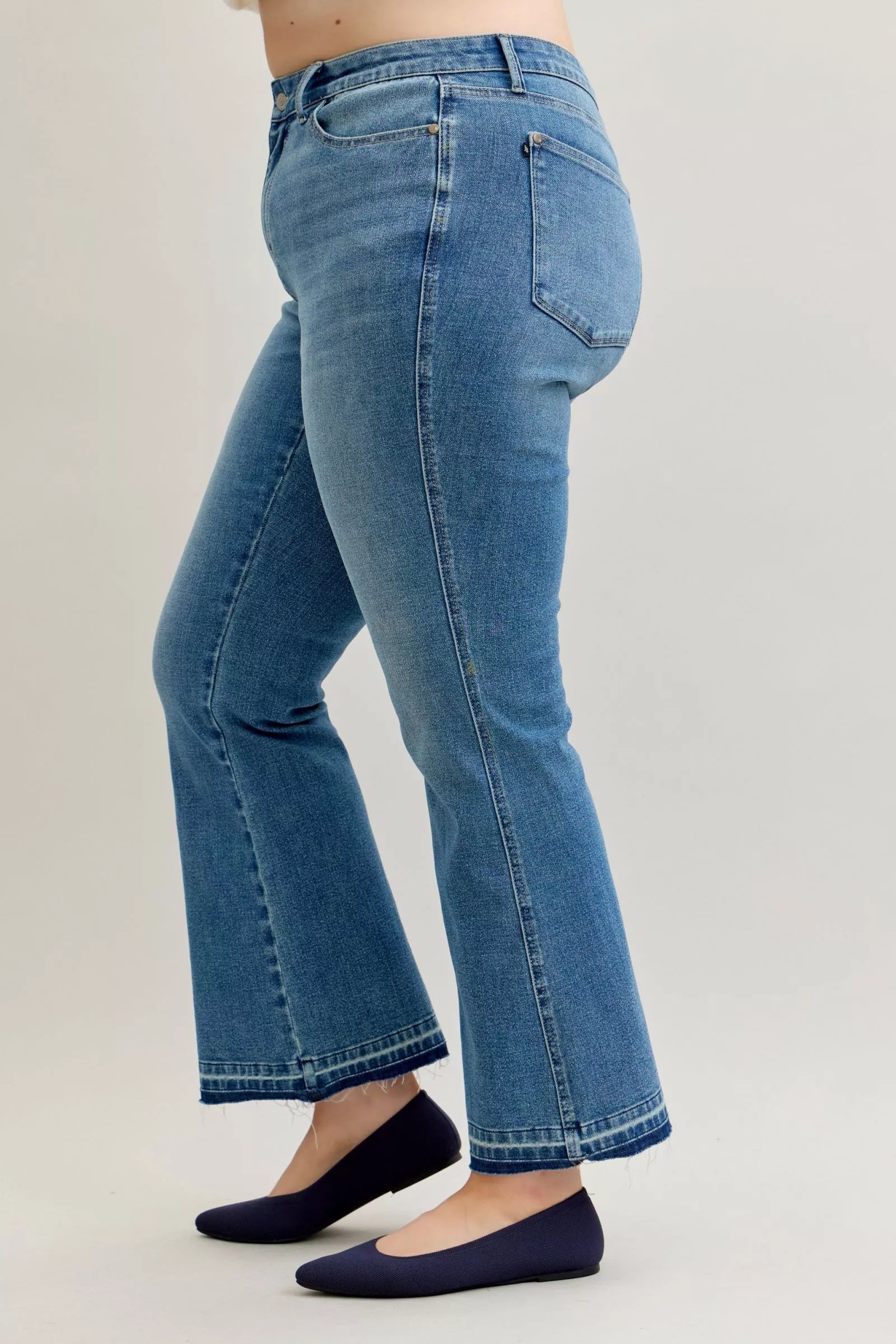 Judy Blue Medium Wash Mid Rise Slim Bootcut Tummy Control Release Hem Jeans