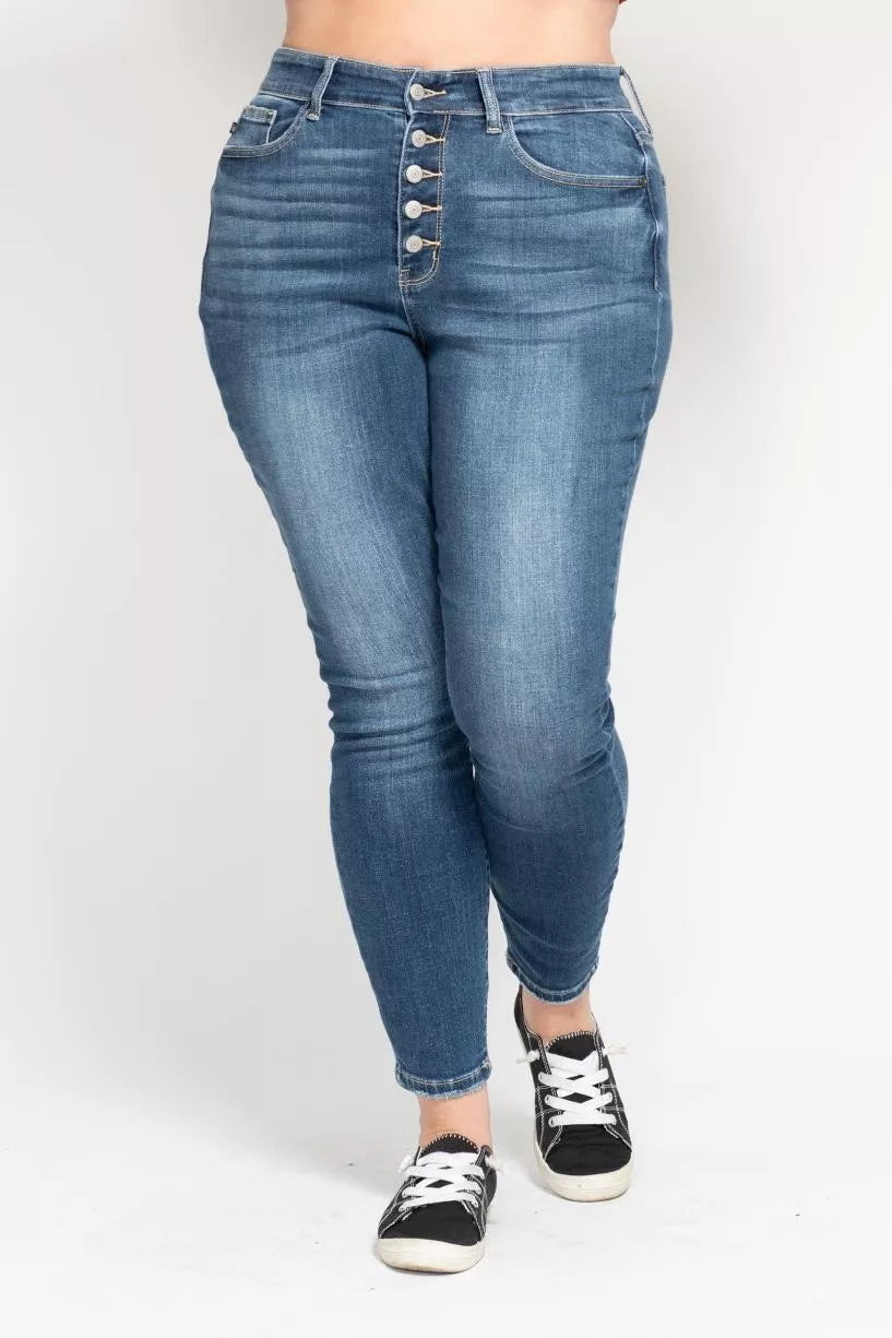 Judy Blue Medium Washed High Rise Button Fly Skinny Jeans