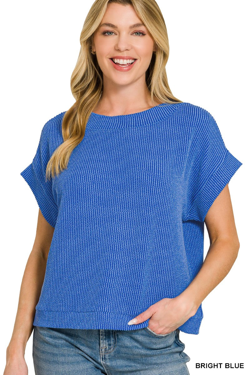 Zenana Bright Raised Rib Cap Sleeve Top BRIGHT BLUE