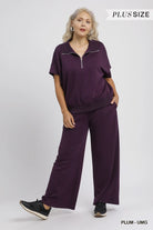 Umgee Plum Half-Zip Short Sleeve Top