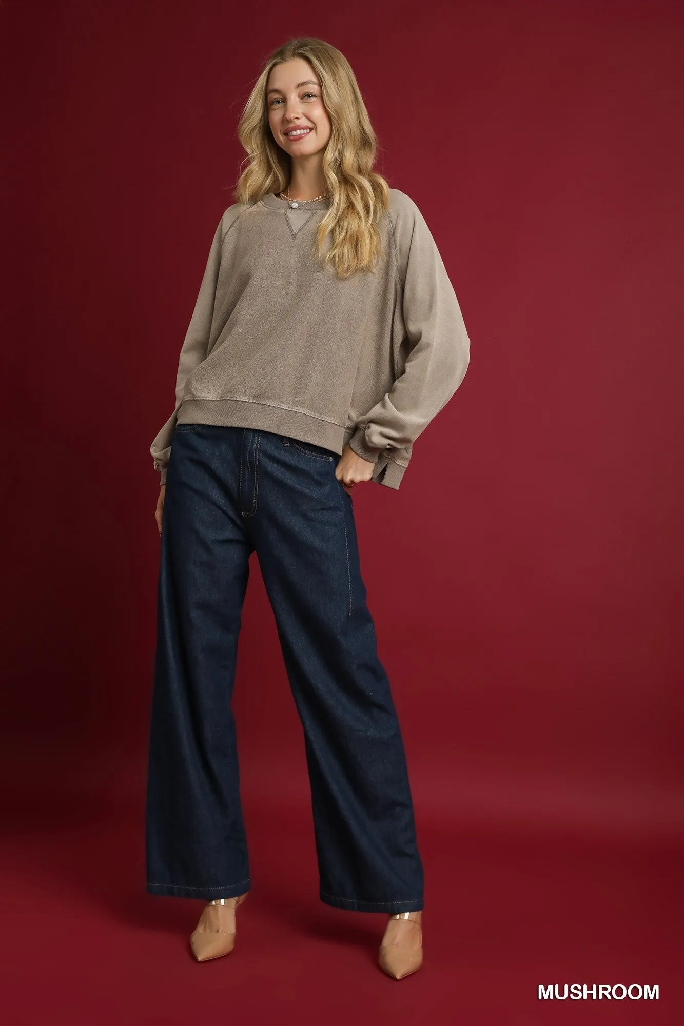 Umgee Mushroom Mineral Wash French Terry Sweatshirt