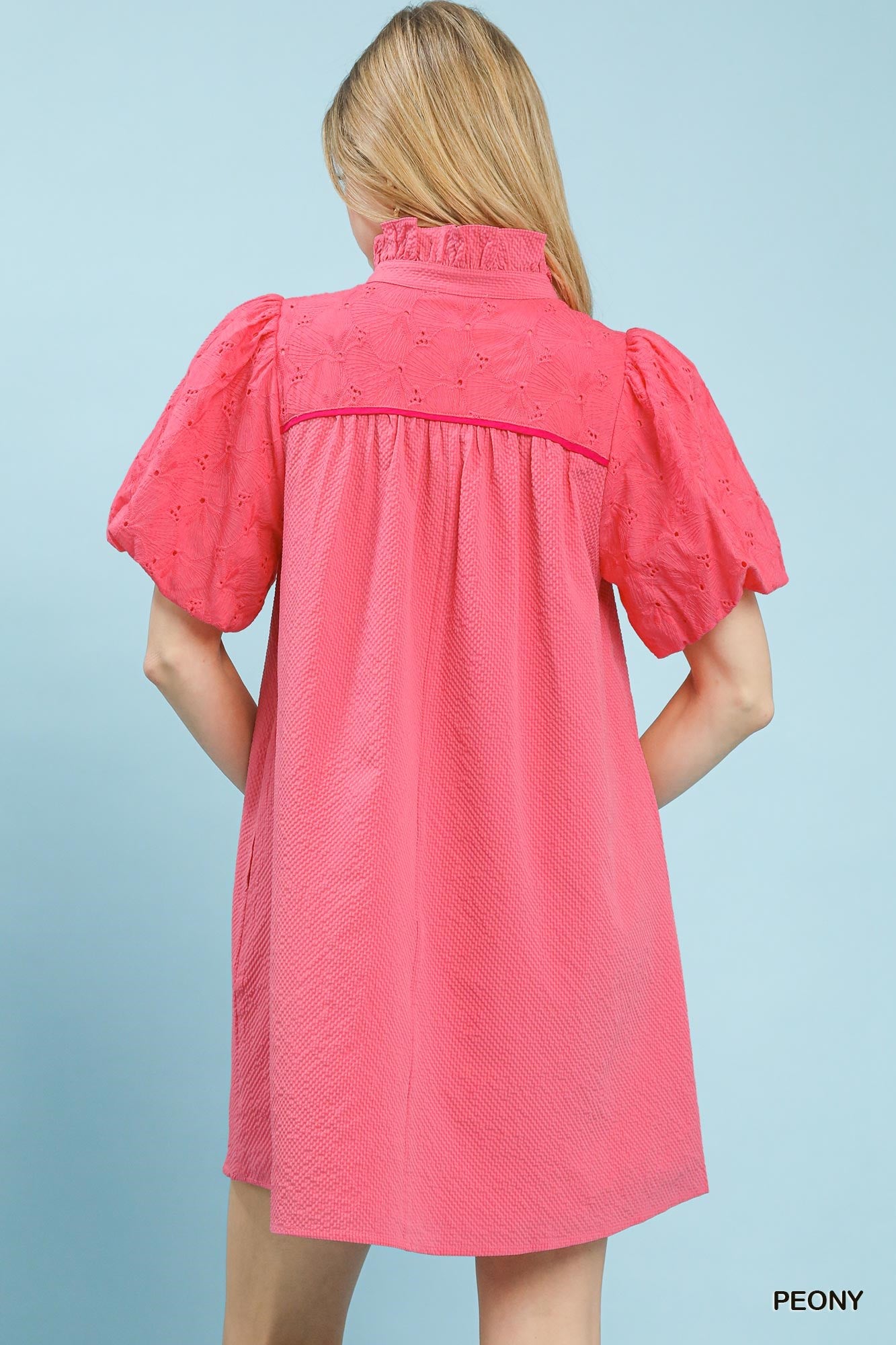 Umgee Puff Sleeve Textured Babydoll Dress