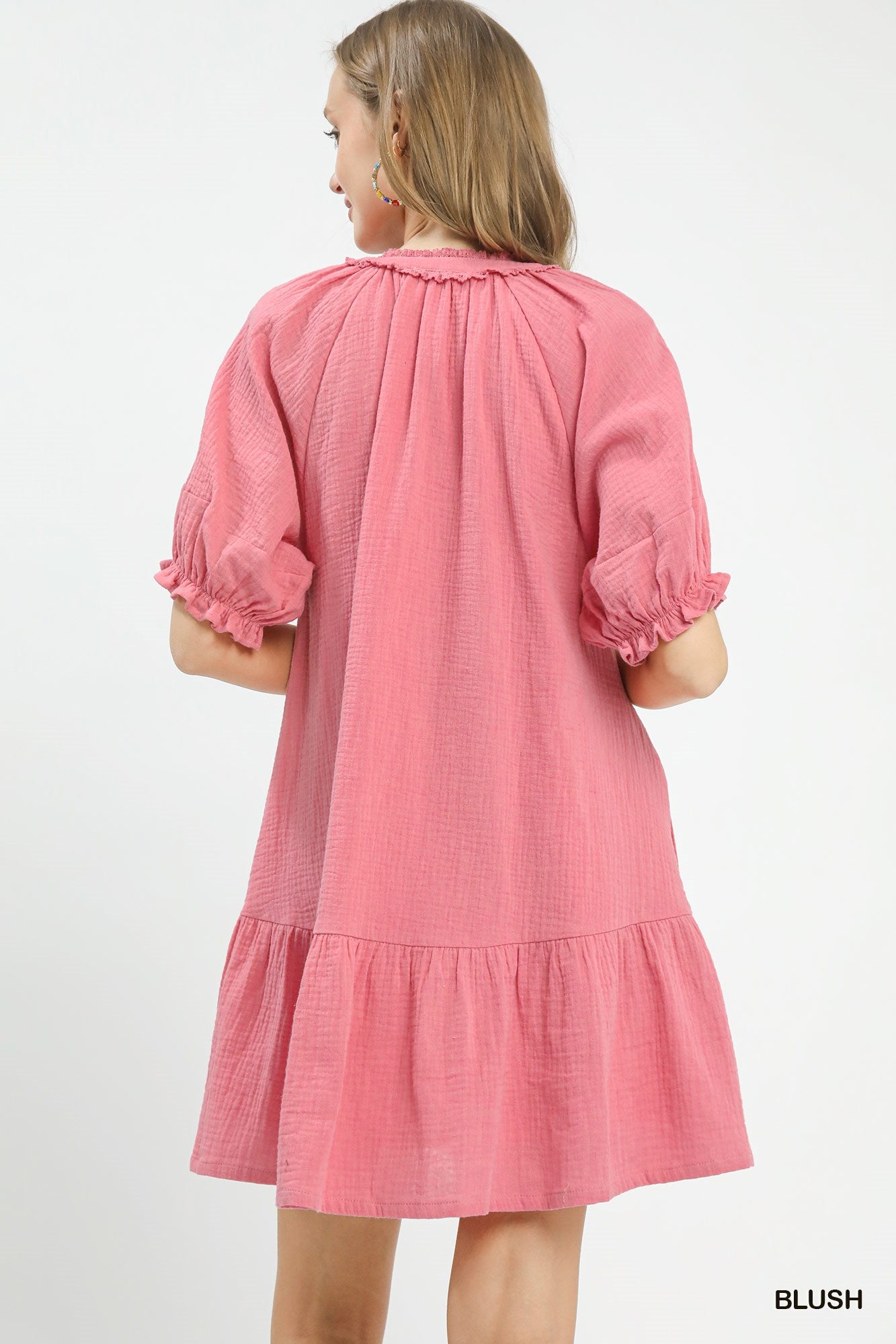 Umgee Blush Cotton Gauze Mini Dress
