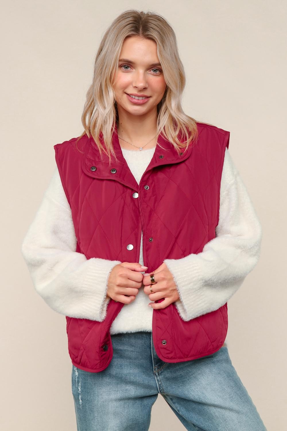 Haptics Dark Red Quilted Puffer Vest Jacket with Full Lining