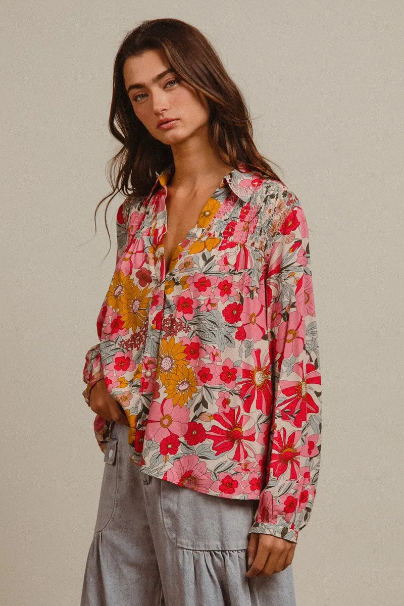 BiBi Woven Floral Printed Long Sleeve Blouse