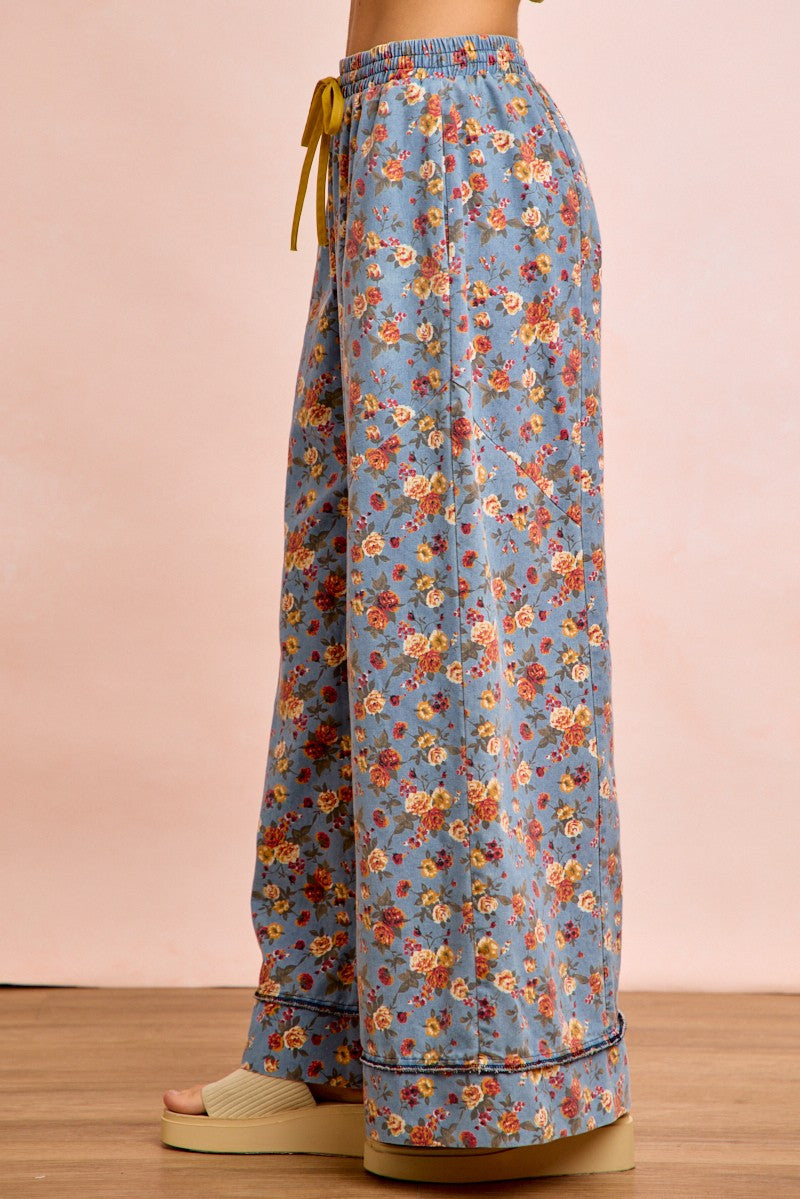 BiBi Floral Printed Drawstring Wide Pants