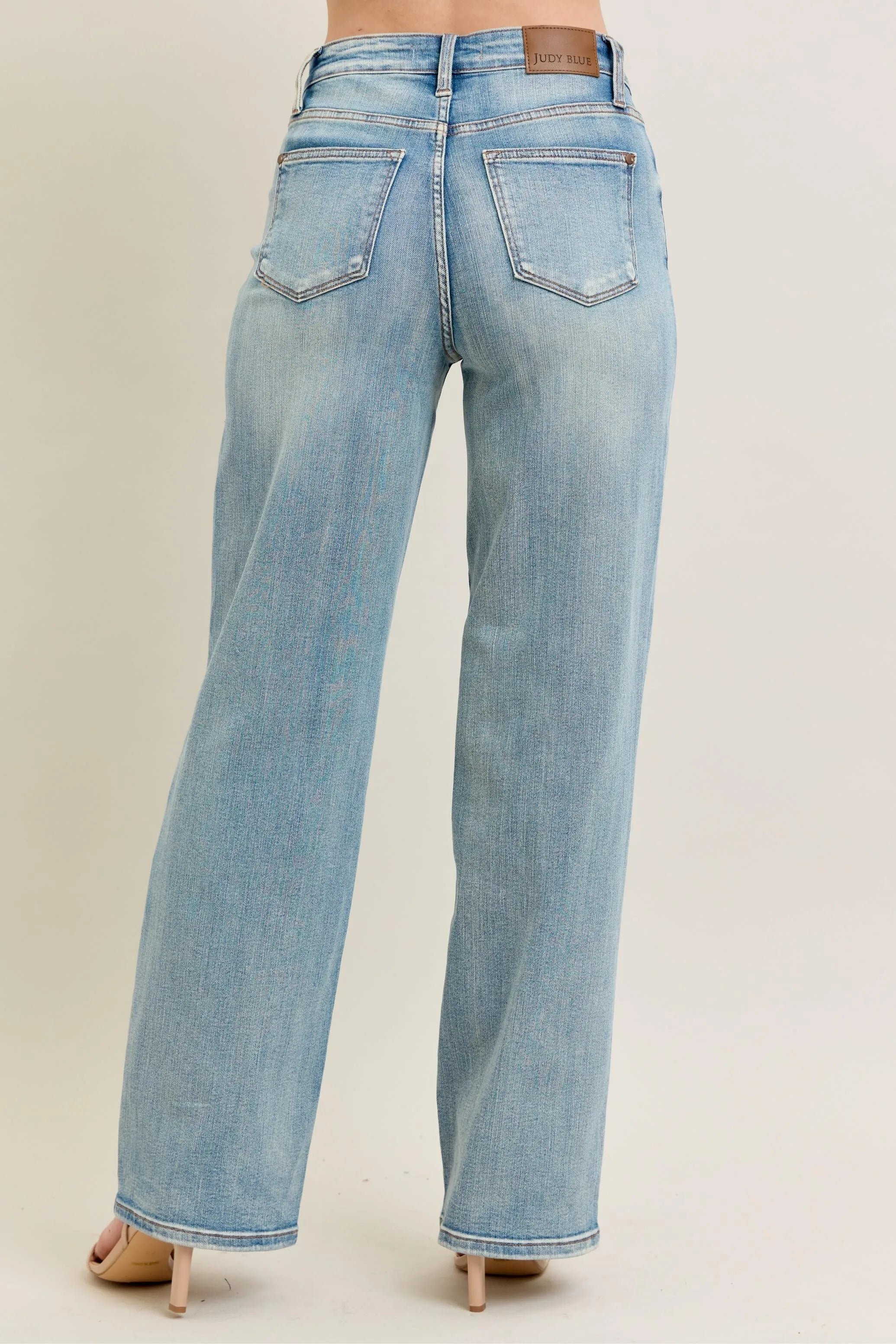 Judy Blue Waisted Distressed & Knee Patch Straight Jeans