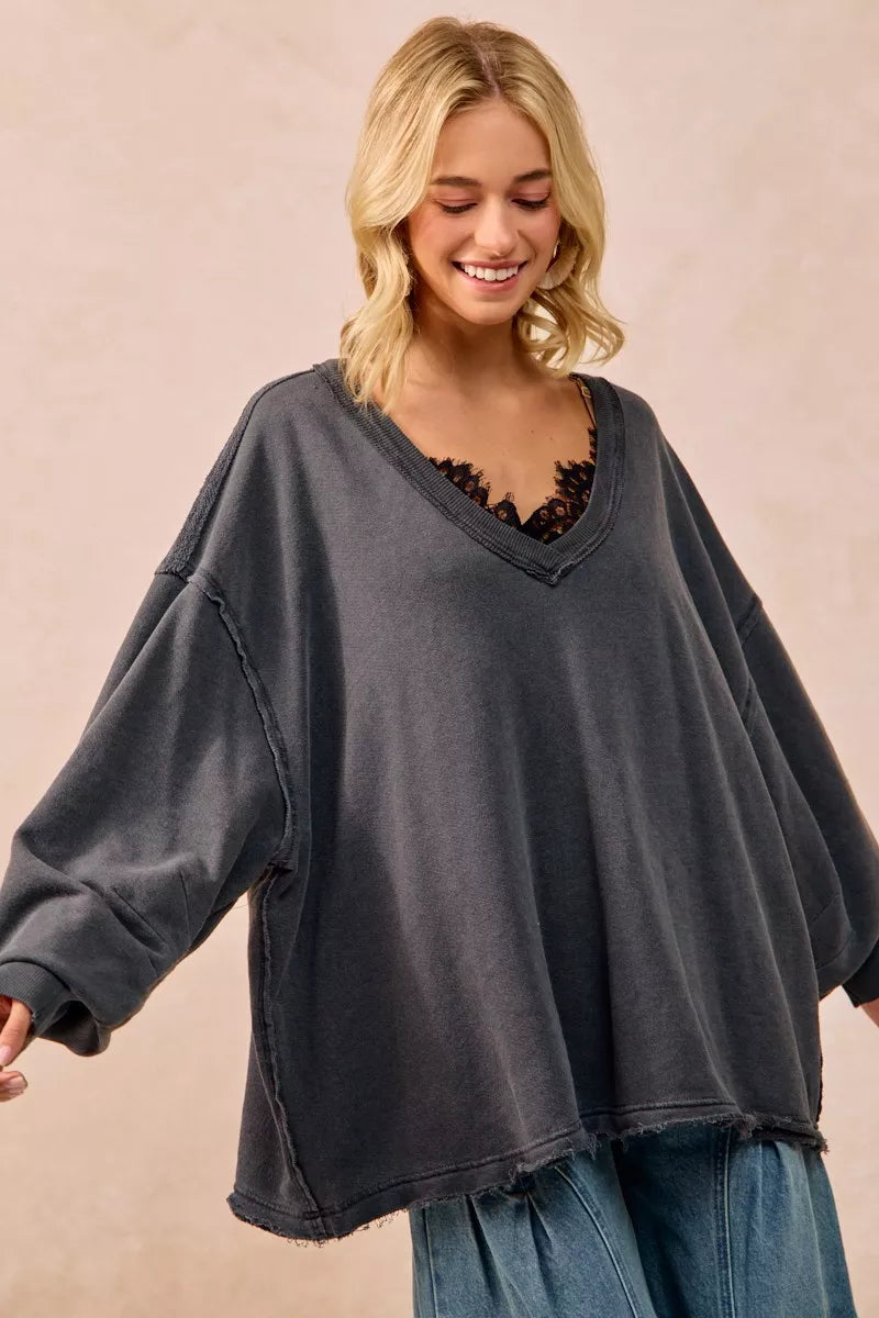 BiBi Mineral Washed French Terry Oversized Sweatshirt – Ash