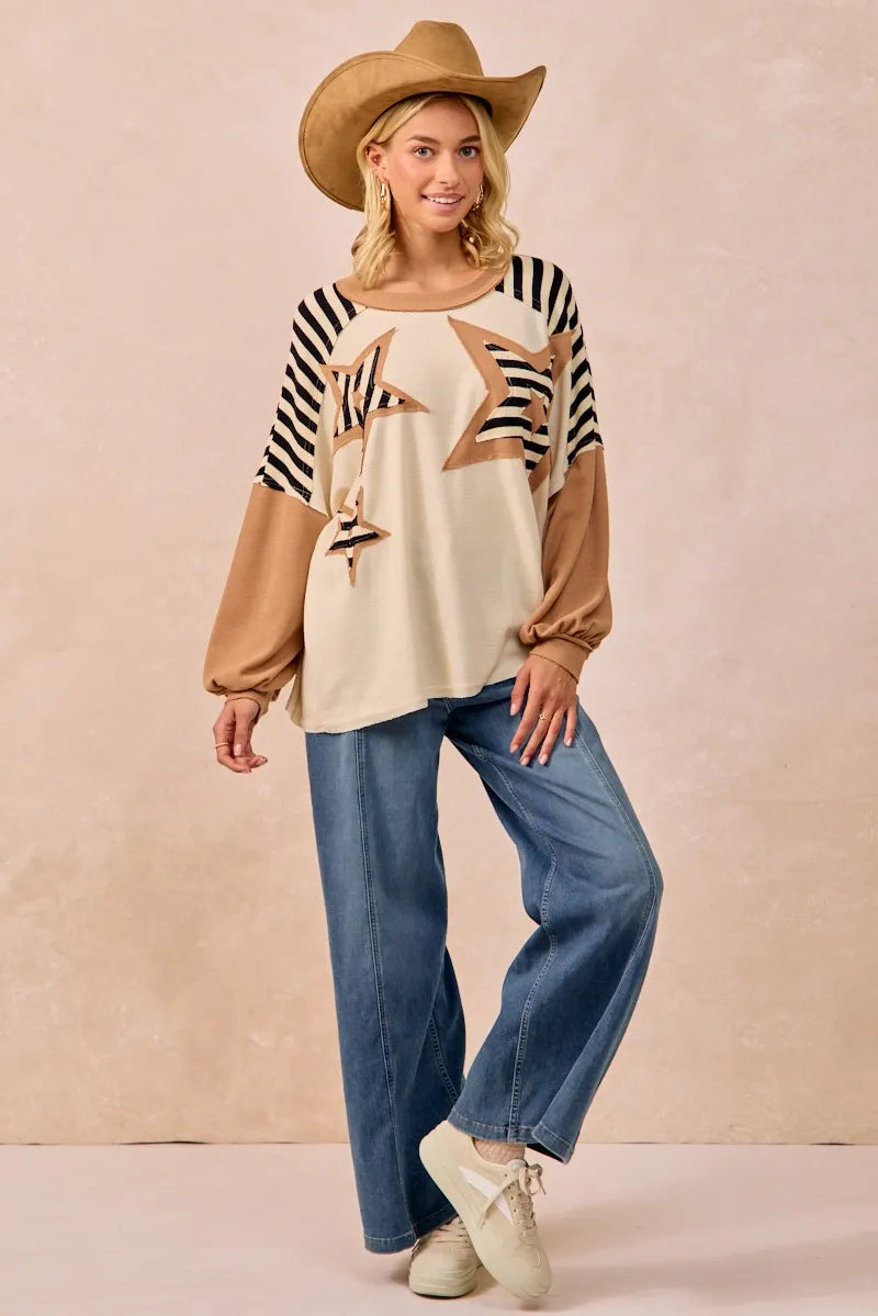 BiBi Star Patchwork Mixed Long Sleeve Top