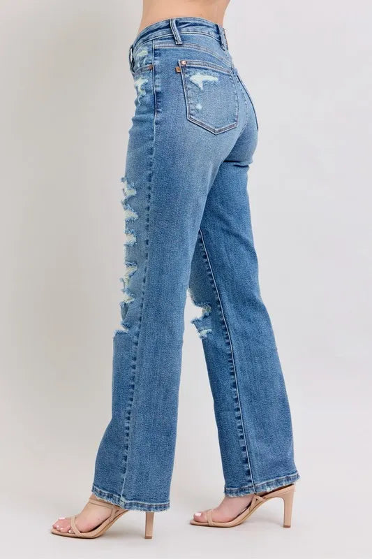 Judy Blue High Waist Heavy Destroy Straight Jeans