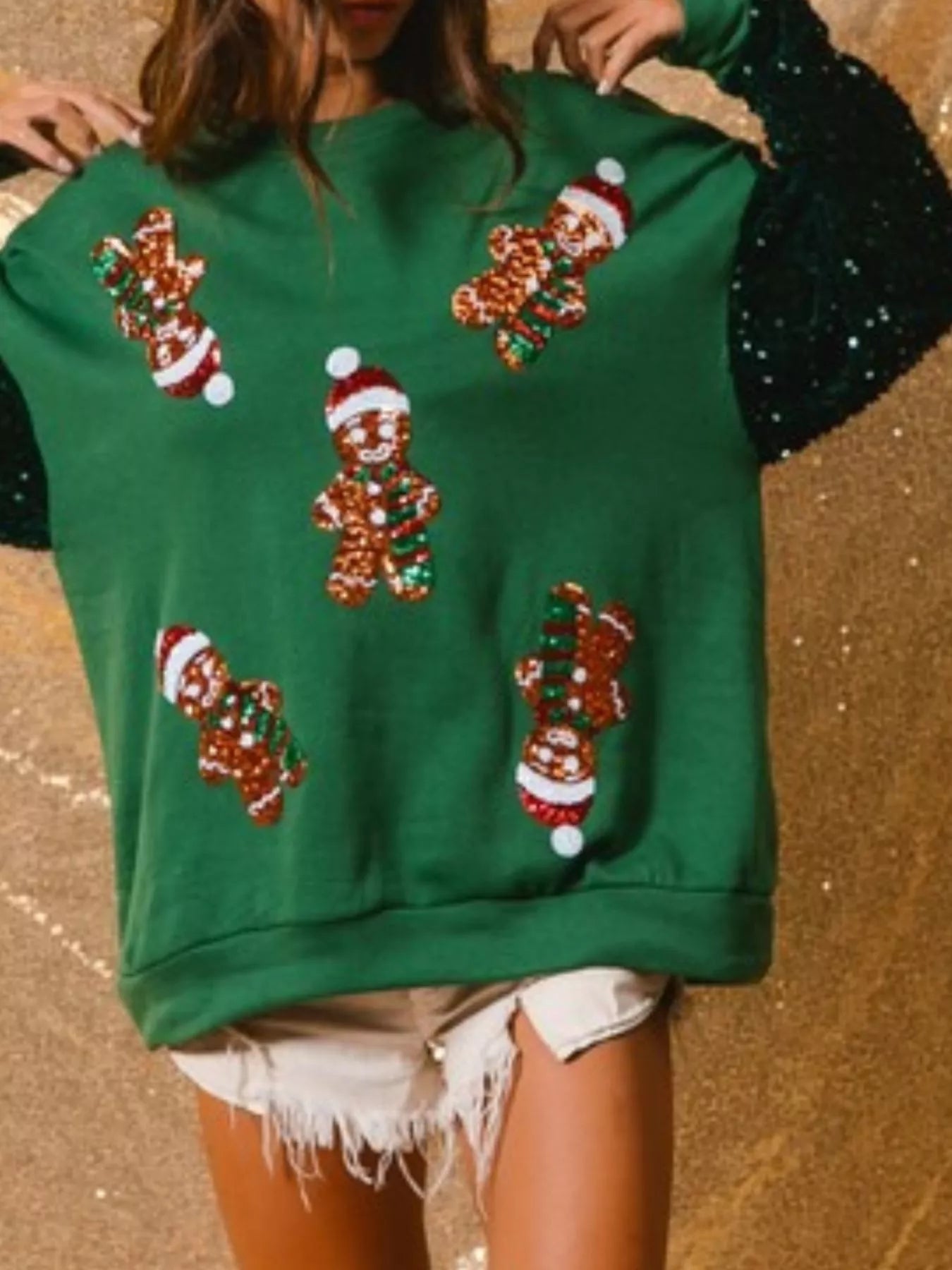 Preorder: Christmas Theme Sequin Long Sleeve Sweatshirt Gingerbread man