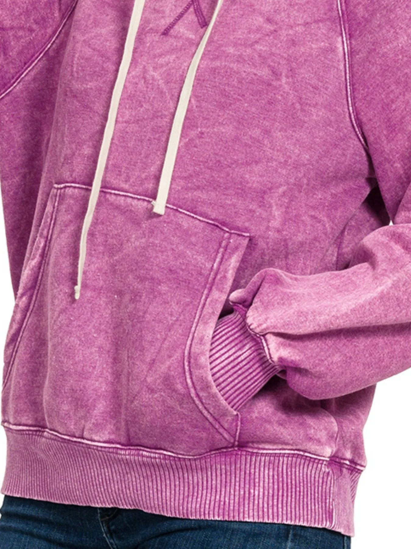 Zenana Light Plum Acid Wash Fleece Hoodie with Kangaroo Pocket