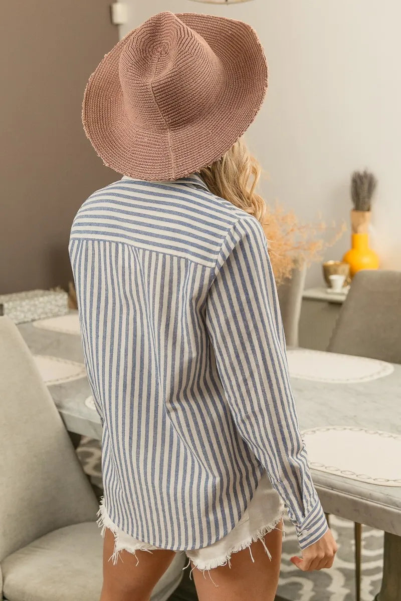 BiBi Lurex Linen Stripe Shirt Button Down Top